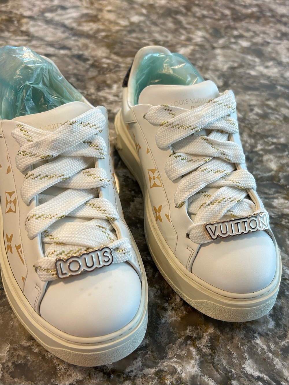 Louis Vuitton White Sneakers with Gold Monogram Hardware
